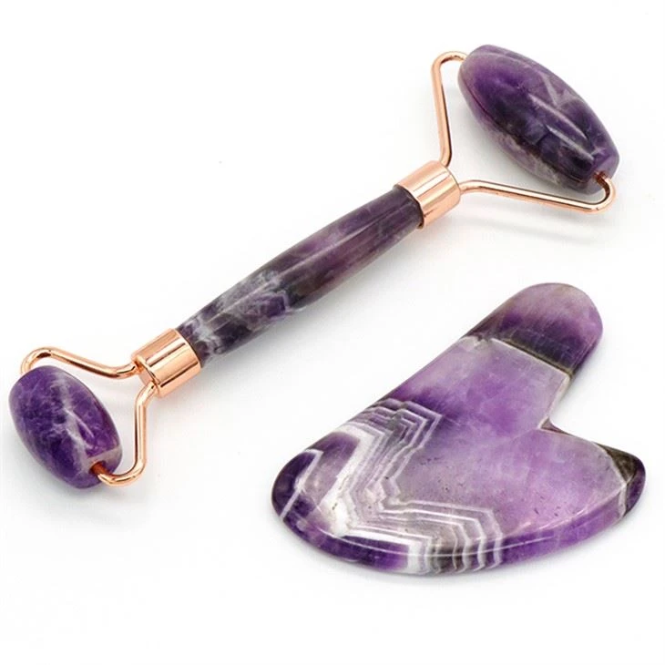 Conjunto de ferramentas de rolos de massagem facial de pedra de pedra de jade real