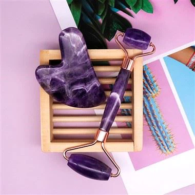 Rolo de jade de massagem facial de cristal para rosto